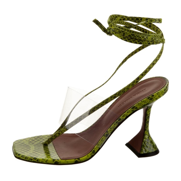 Amina Muaddi snakeskin sandals heels in size 7.5 / 37.5
